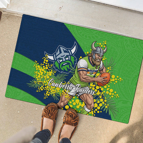 Canberra Raiders Rubber Doormat Golden Wattle Floral Polynesian - Australian Flower - Rugby Mascot