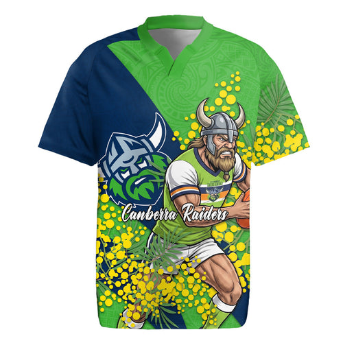 Canberra Raiders Rugby Jersey Golden Wattle Floral Polynesian - Australian Flower - Rugby Mascot