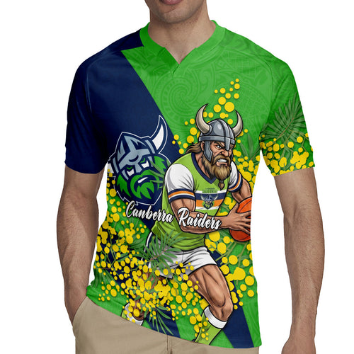 Canberra Raiders Rugby Jersey Golden Wattle Floral Polynesian - Australian Flower - Rugby Mascot