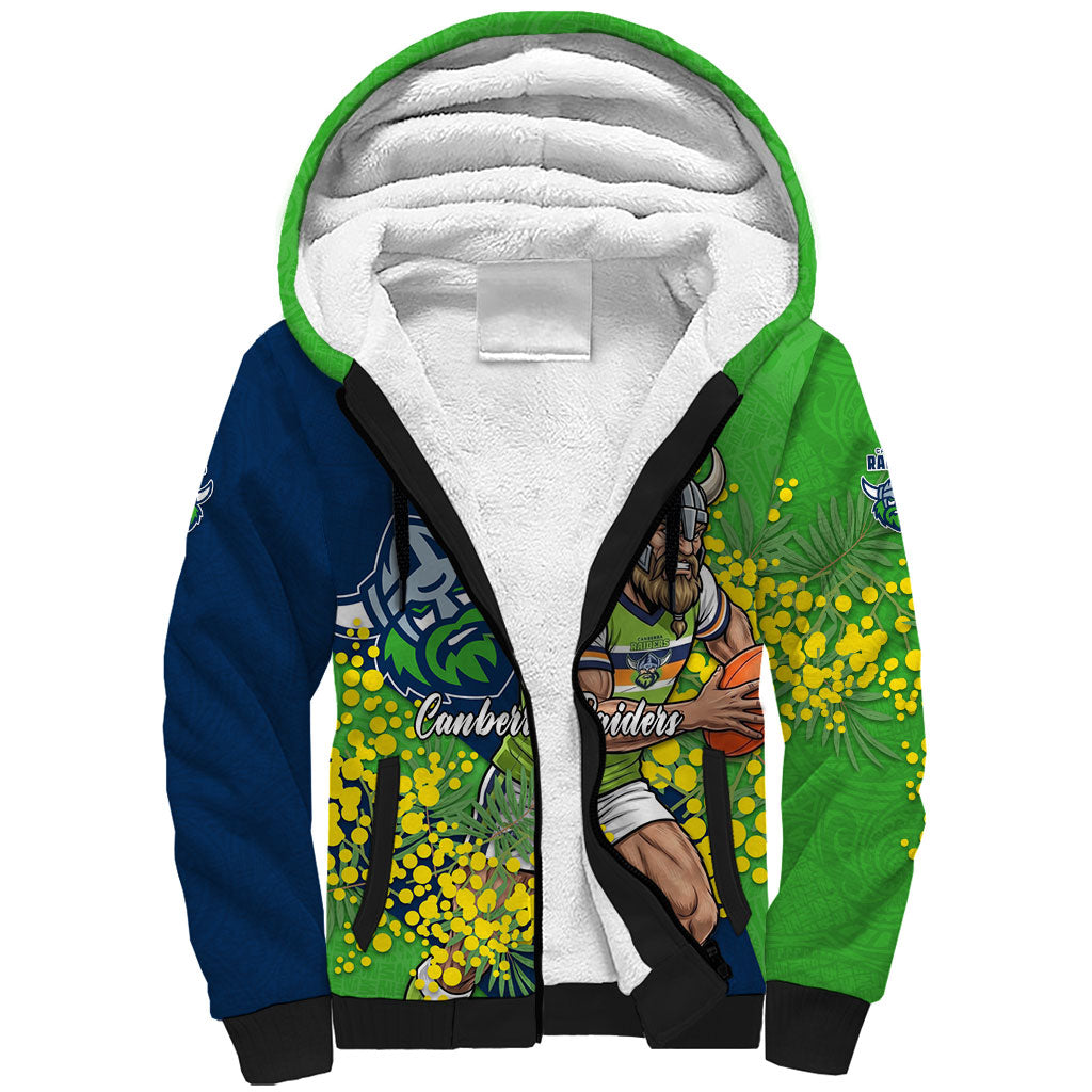 Canberra Raiders Sherpa Hoodie Golden Wattle Floral Polynesian - Australian Flower - Rugby Mascot