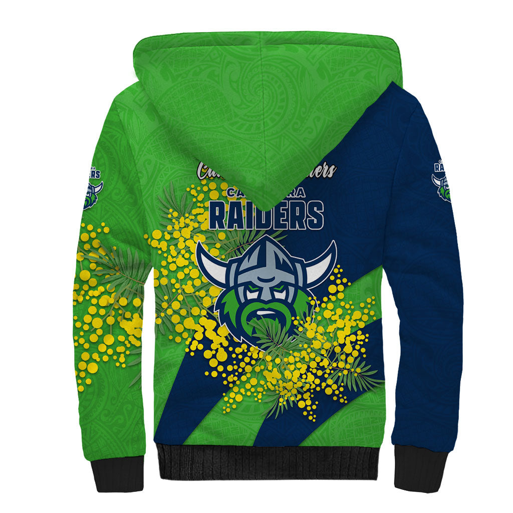 Canberra Raiders Sherpa Hoodie Golden Wattle Floral Polynesian - Australian Flower - Rugby Mascot