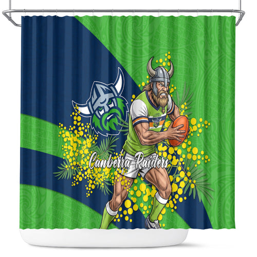 Canberra Raiders Shower Curtain Golden Wattle Floral Polynesian - Australian Flower - Rugby Mascot