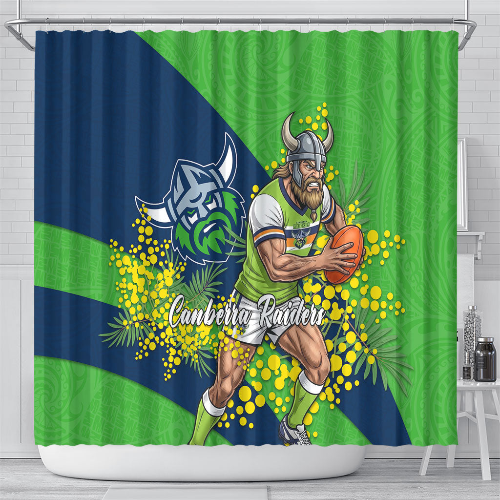 Canberra Raiders Shower Curtain Golden Wattle Floral Polynesian - Australian Flower - Rugby Mascot