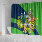Canberra Raiders Shower Curtain Golden Wattle Floral Polynesian - Australian Flower - Rugby Mascot