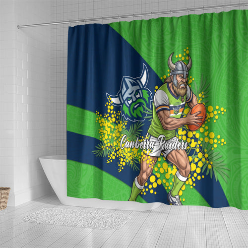 Canberra Raiders Shower Curtain Golden Wattle Floral Polynesian - Australian Flower - Rugby Mascot