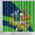 Canberra Raiders Shower Curtain Golden Wattle Floral Polynesian - Australian Flower - Rugby Mascot