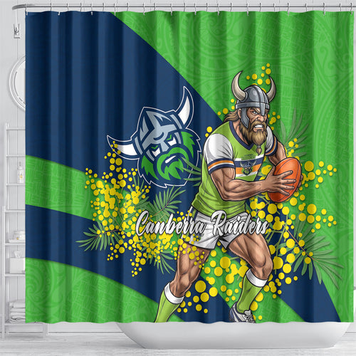 Canberra Raiders Shower Curtain Golden Wattle Floral Polynesian - Australian Flower - Rugby Mascot