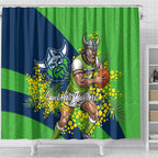 Canberra Raiders Shower Curtain Golden Wattle Floral Polynesian - Australian Flower - Rugby Mascot