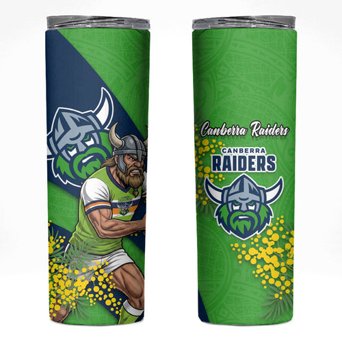 Canberra Raiders Skinny Tumbler Golden Wattle Floral Polynesian - Australian Flower - Rugby Mascot