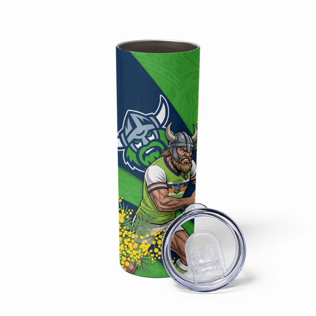Canberra Raiders Skinny Tumbler Golden Wattle Floral Polynesian - Australian Flower - Rugby Mascot