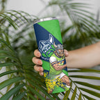 Canberra Raiders Skinny Tumbler Golden Wattle Floral Polynesian - Australian Flower - Rugby Mascot