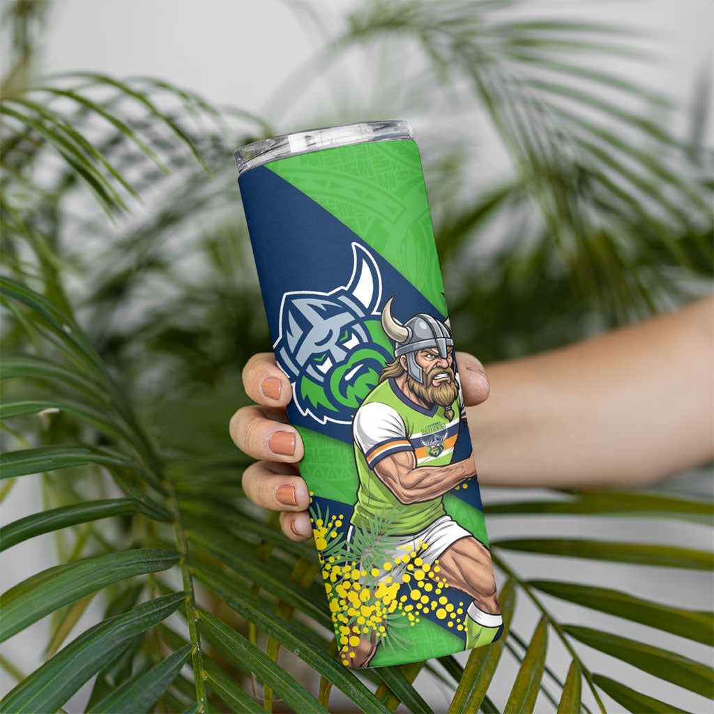 Canberra Raiders Skinny Tumbler Golden Wattle Floral Polynesian - Australian Flower - Rugby Mascot