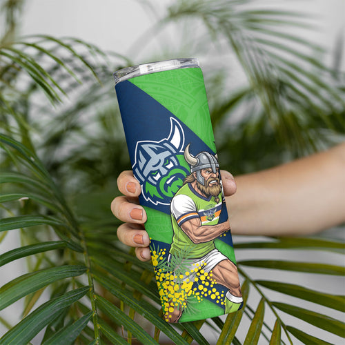 Canberra Raiders Skinny Tumbler Golden Wattle Floral Polynesian - Australian Flower - Rugby Mascot