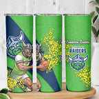 Canberra Raiders Skinny Tumbler Golden Wattle Floral Polynesian - Australian Flower - Rugby Mascot