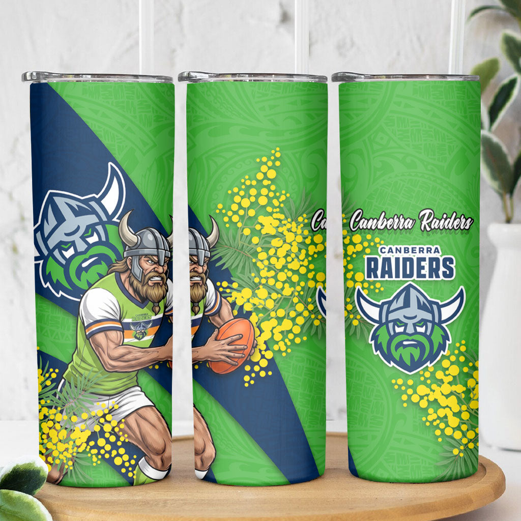 Canberra Raiders Skinny Tumbler Golden Wattle Floral Polynesian - Australian Flower - Rugby Mascot