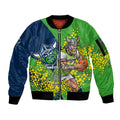Canberra Raiders Sleeve Zip Bomber Jacket Golden Wattle Floral Polynesian - Australian Flower - Rugby Mascot