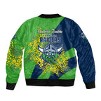 Canberra Raiders Sleeve Zip Bomber Jacket Golden Wattle Floral Polynesian - Australian Flower - Rugby Mascot