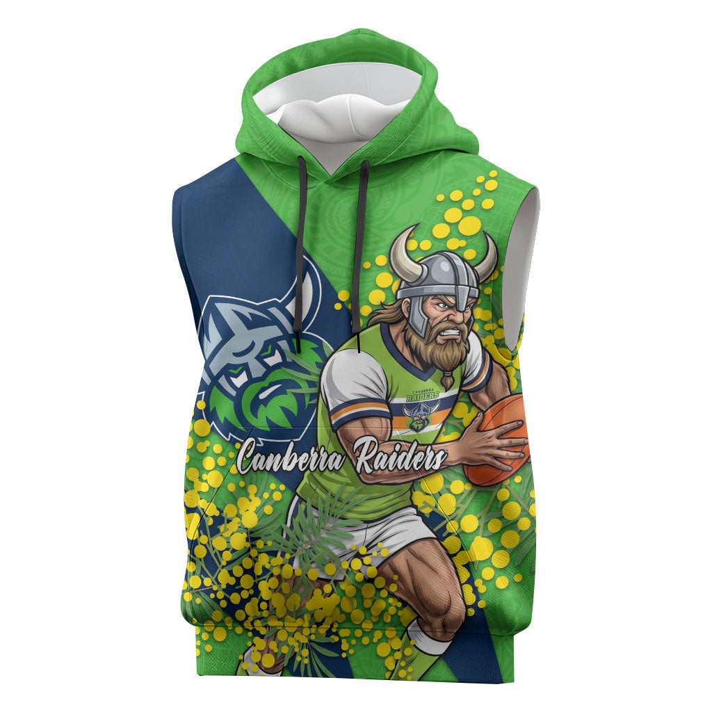 Canberra Raiders Sleeveless Hoodie Golden Wattle Floral Polynesian - Australian Flower - Rugby Mascot