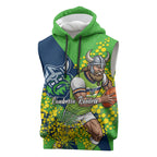 Canberra Raiders Sleeveless Hoodie Golden Wattle Floral Polynesian - Australian Flower - Rugby Mascot