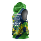 Canberra Raiders Sleeveless Hoodie Golden Wattle Floral Polynesian - Australian Flower - Rugby Mascot