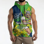 Canberra Raiders Sleeveless Hoodie Golden Wattle Floral Polynesian - Australian Flower - Rugby Mascot