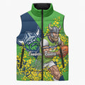 Canberra Raiders Sleeveless Puffer Jacket Golden Wattle Floral Polynesian - Australian Flower - Rugby Mascot