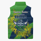 Canberra Raiders Sleeveless Puffer Jacket Golden Wattle Floral Polynesian - Australian Flower - Rugby Mascot