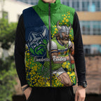 Canberra Raiders Sleeveless Puffer Jacket Golden Wattle Floral Polynesian - Australian Flower - Rugby Mascot