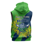 Canberra Raiders Sleeveless Zip Hoodie Golden Wattle Floral Polynesian - Australian Flower - Rugby Mascot
