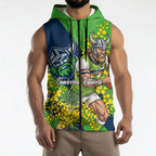 Canberra Raiders Sleeveless Zip Hoodie Golden Wattle Floral Polynesian - Australian Flower - Rugby Mascot