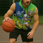 Canberra Raiders Sleeveless Zip Hoodie Golden Wattle Floral Polynesian - Australian Flower - Rugby Mascot