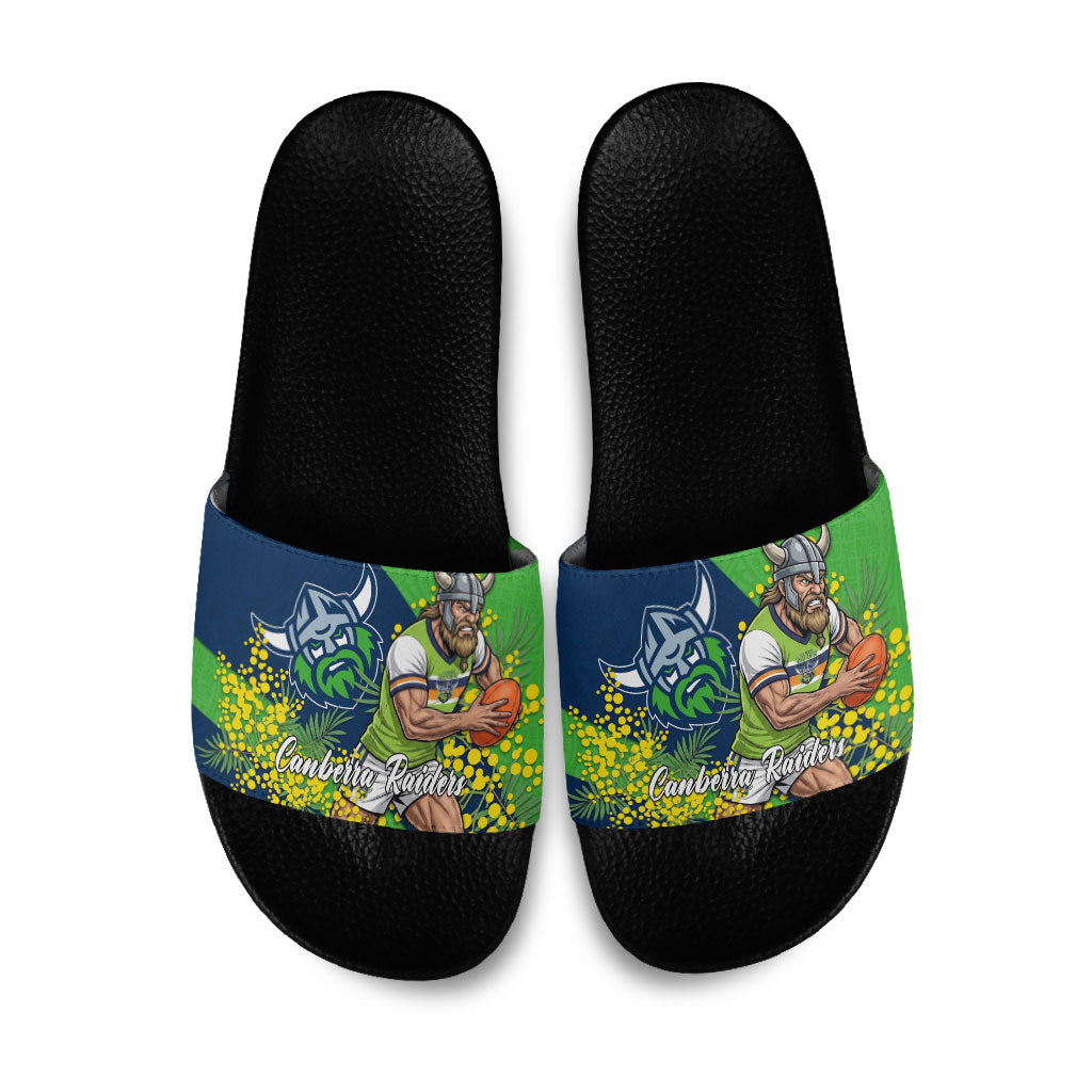 Canberra Raiders Slide Sandals Golden Wattle Floral Polynesian - Australian Flower - Rugby Mascot