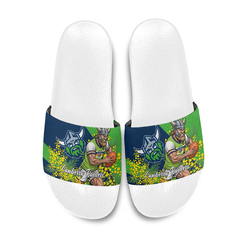 Canberra Raiders Slide Sandals Golden Wattle Floral Polynesian - Australian Flower - Rugby Mascot