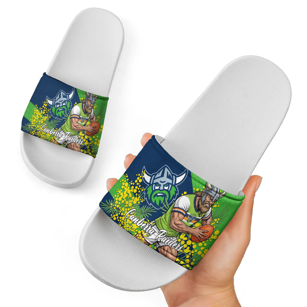 Canberra Raiders Slide Sandals Golden Wattle Floral Polynesian - Australian Flower - Rugby Mascot
