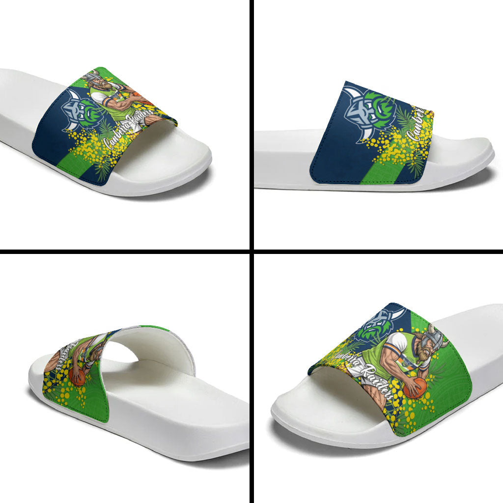 Canberra Raiders Slide Sandals Golden Wattle Floral Polynesian - Australian Flower - Rugby Mascot