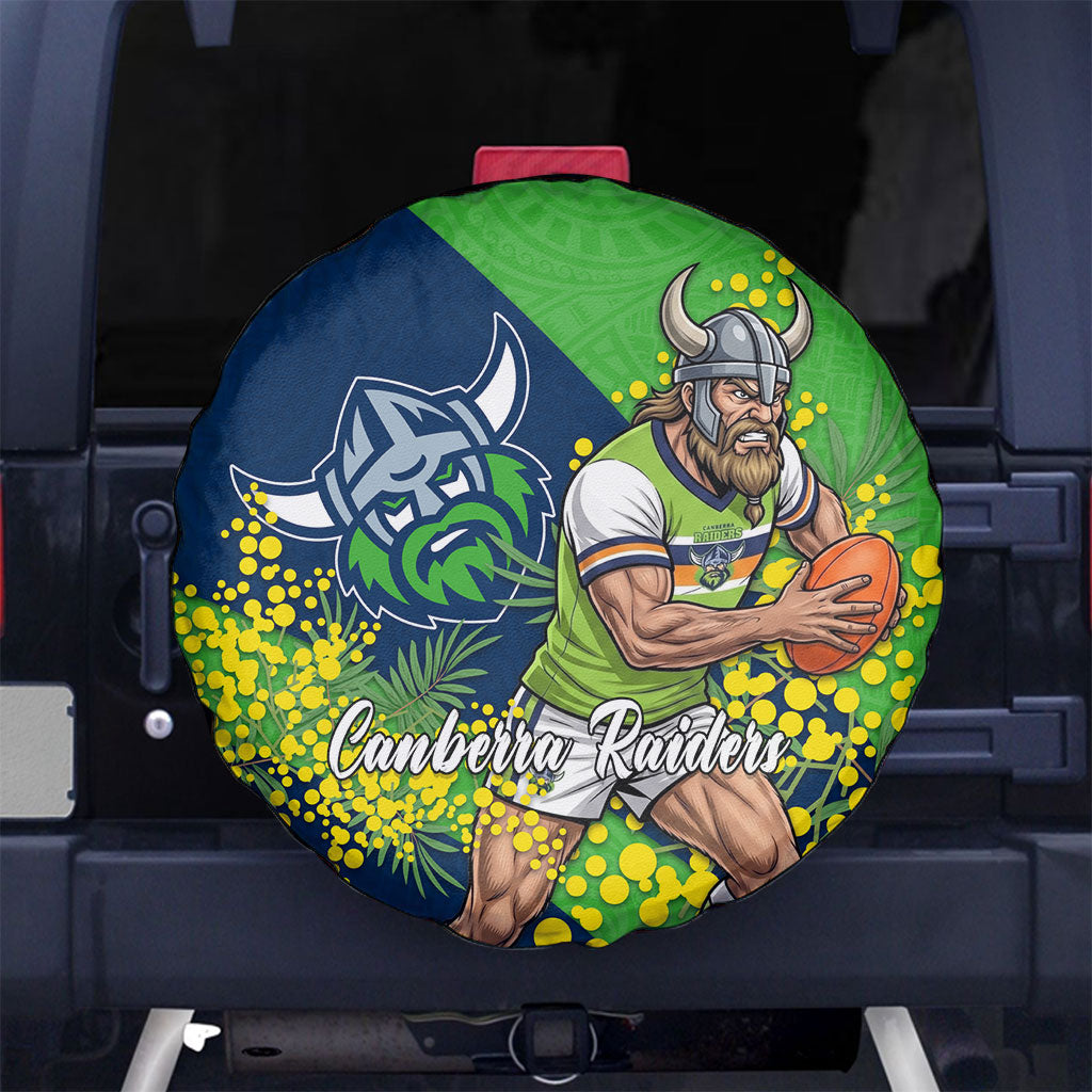 Canberra Raiders Spare Tire Cover Golden Wattle Floral Polynesian - Australian Flower - Rugby Mascot