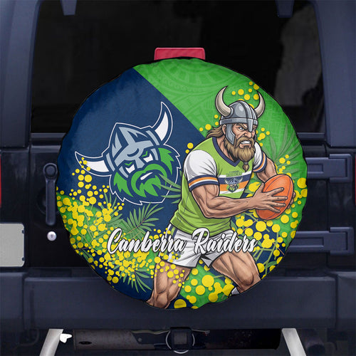 Canberra Raiders Spare Tire Cover Golden Wattle Floral Polynesian - Australian Flower - Rugby Mascot