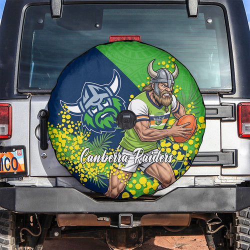 Canberra Raiders Spare Tire Cover Golden Wattle Floral Polynesian - Australian Flower - Rugby Mascot