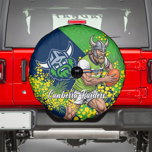 Canberra Raiders Spare Tire Cover Golden Wattle Floral Polynesian - Australian Flower - Rugby Mascot