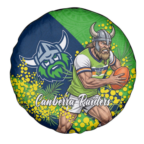 Canberra Raiders Spare Tire Cover Golden Wattle Floral Polynesian - Australian Flower - Rugby Mascot