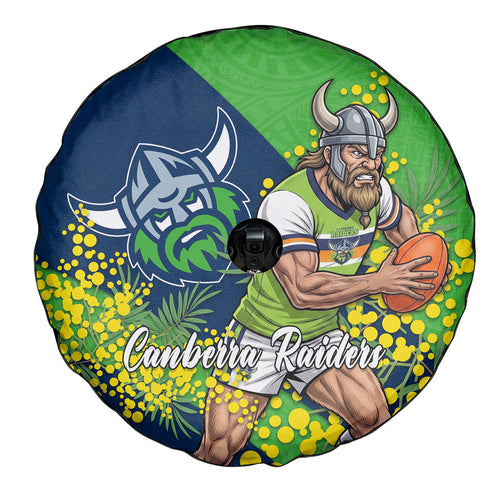 Canberra Raiders Spare Tire Cover Golden Wattle Floral Polynesian - Australian Flower - Rugby Mascot