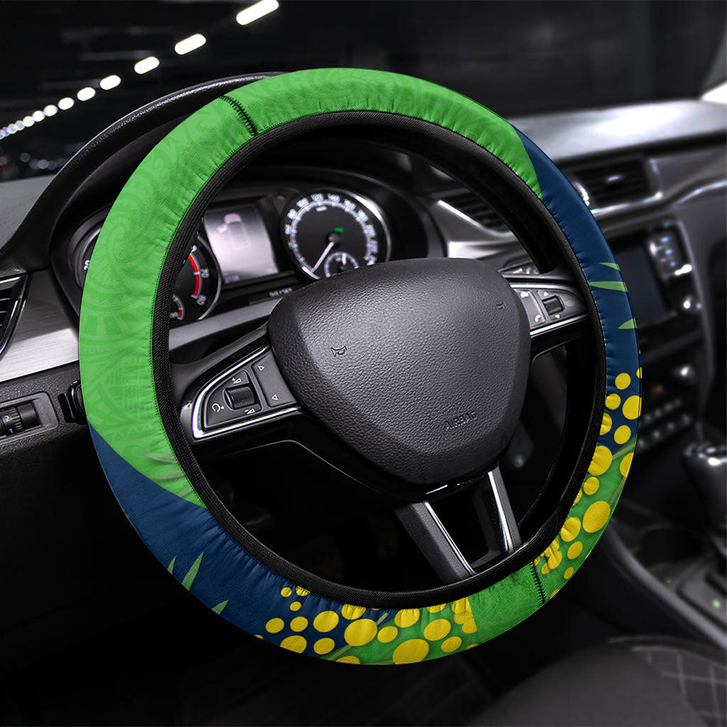 Canberra Raiders Steering Wheel Cover Golden Wattle Floral Polynesian - Australian Flower - Rugby Mascot