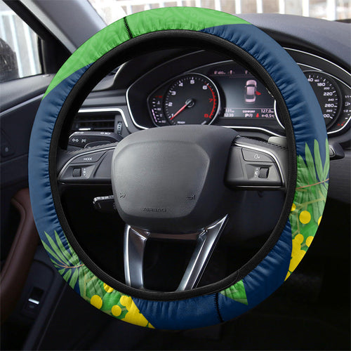 Canberra Raiders Steering Wheel Cover Golden Wattle Floral Polynesian - Australian Flower - Rugby Mascot