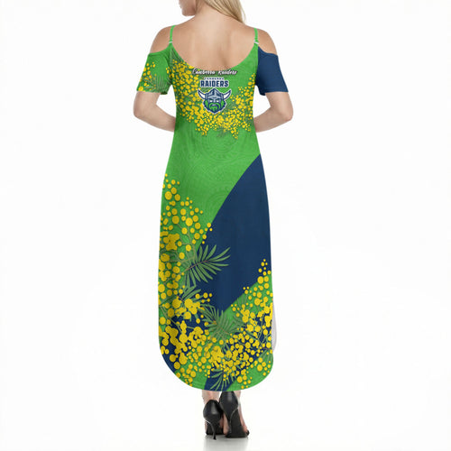 Canberra Raiders Summer Maxi Dress Golden Wattle Floral Polynesian - Australian Flower - Rugby Mascot