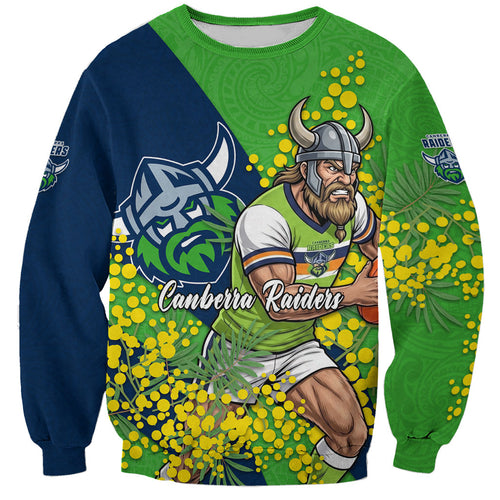 Canberra Raiders Sweatshirt Golden Wattle Floral Polynesian - Australian Flower - Rugby Mascot