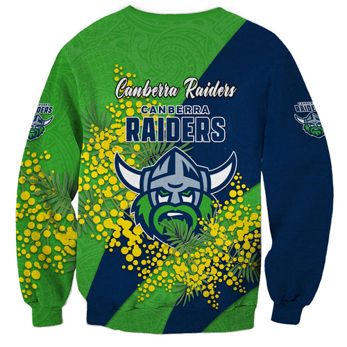 Canberra Raiders Sweatshirt Golden Wattle Floral Polynesian - Australian Flower - Rugby Mascot