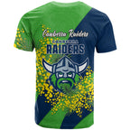 Canberra Raiders T Shirt Golden Wattle Floral Polynesian - Australian Flower - Rugby Mascot