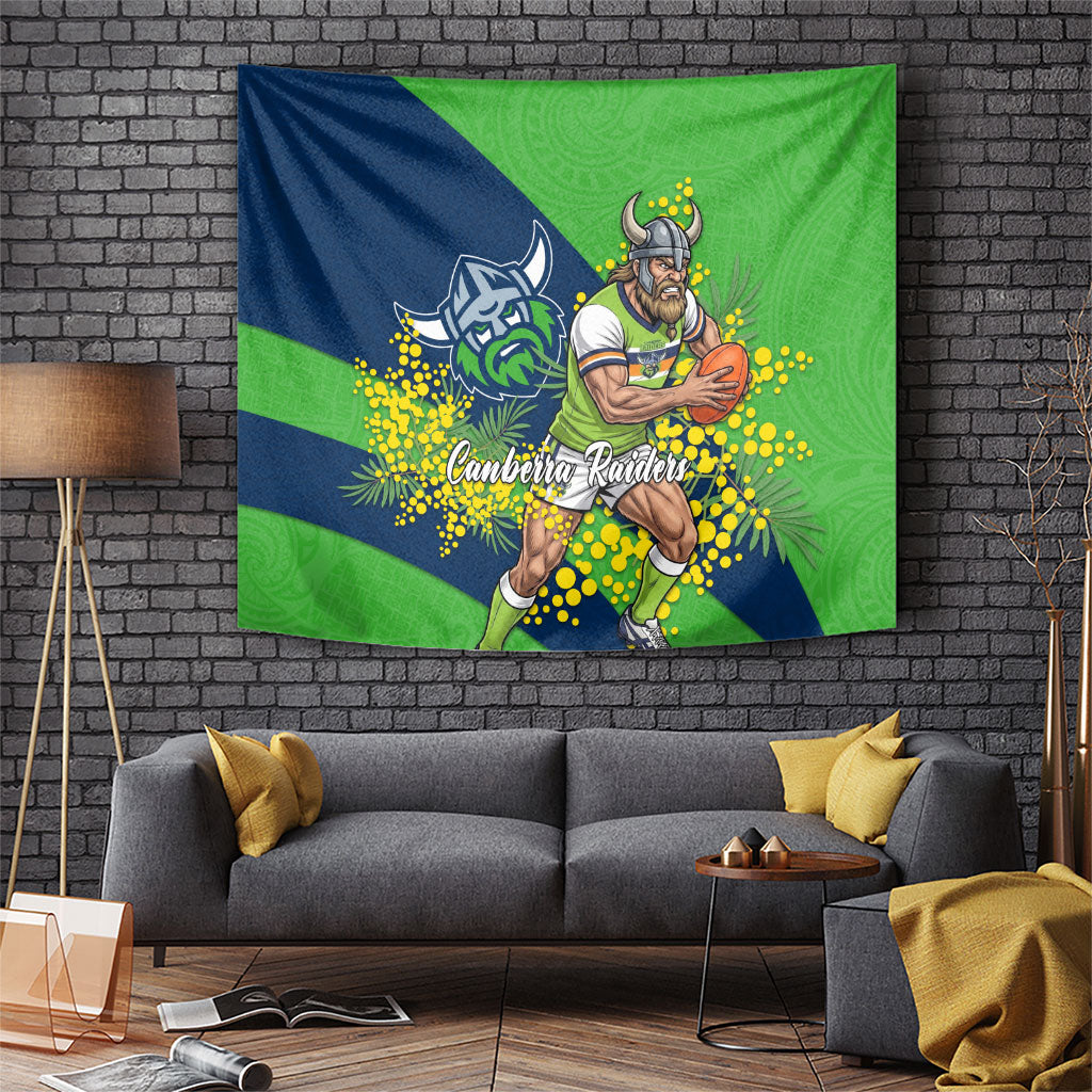 Canberra Raiders Tapestry Golden Wattle Floral Polynesian - Australian Flower - Rugby Mascot