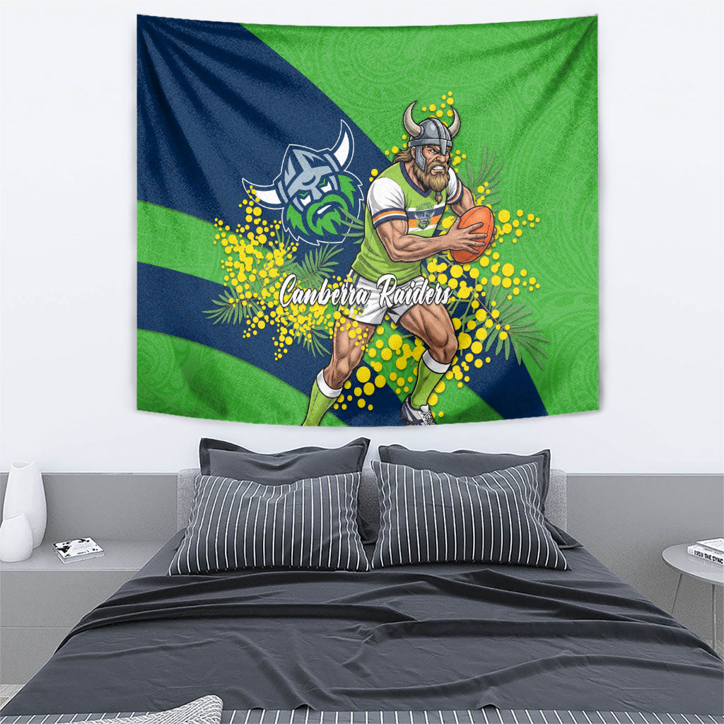 Canberra Raiders Tapestry Golden Wattle Floral Polynesian - Australian Flower - Rugby Mascot