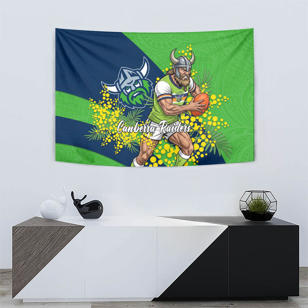 Canberra Raiders Tapestry Golden Wattle Floral Polynesian - Australian Flower - Rugby Mascot